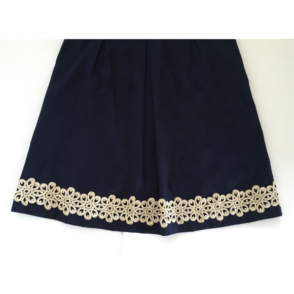 Lilly Pulitzer Betsey Navy Blue and Gold Jacquard Strapless Dress Size 8 - Picture 6 of 16